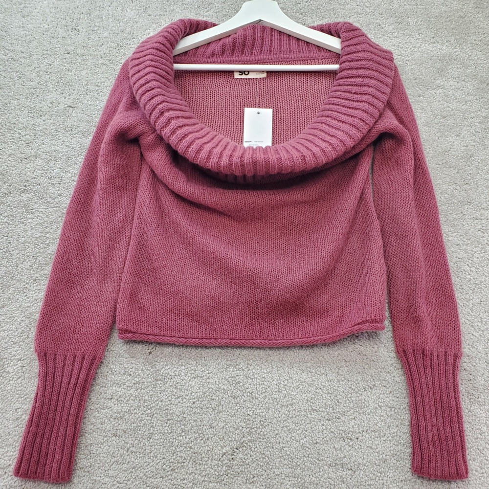 SO Goods for Life Bardot Sweater Womens Medium Dusty Mauve Acrylic Ribbed Cuffs‎